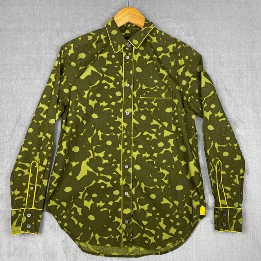 J‎ Crew Button Up Womens XXS Green Floral Camo Flowers Retro Preppy Western